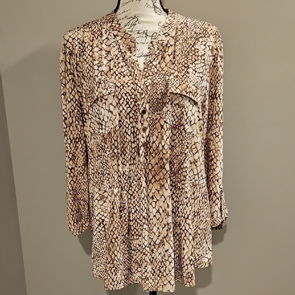 Cocomo Beige and Brown Snake Print Blouse XL